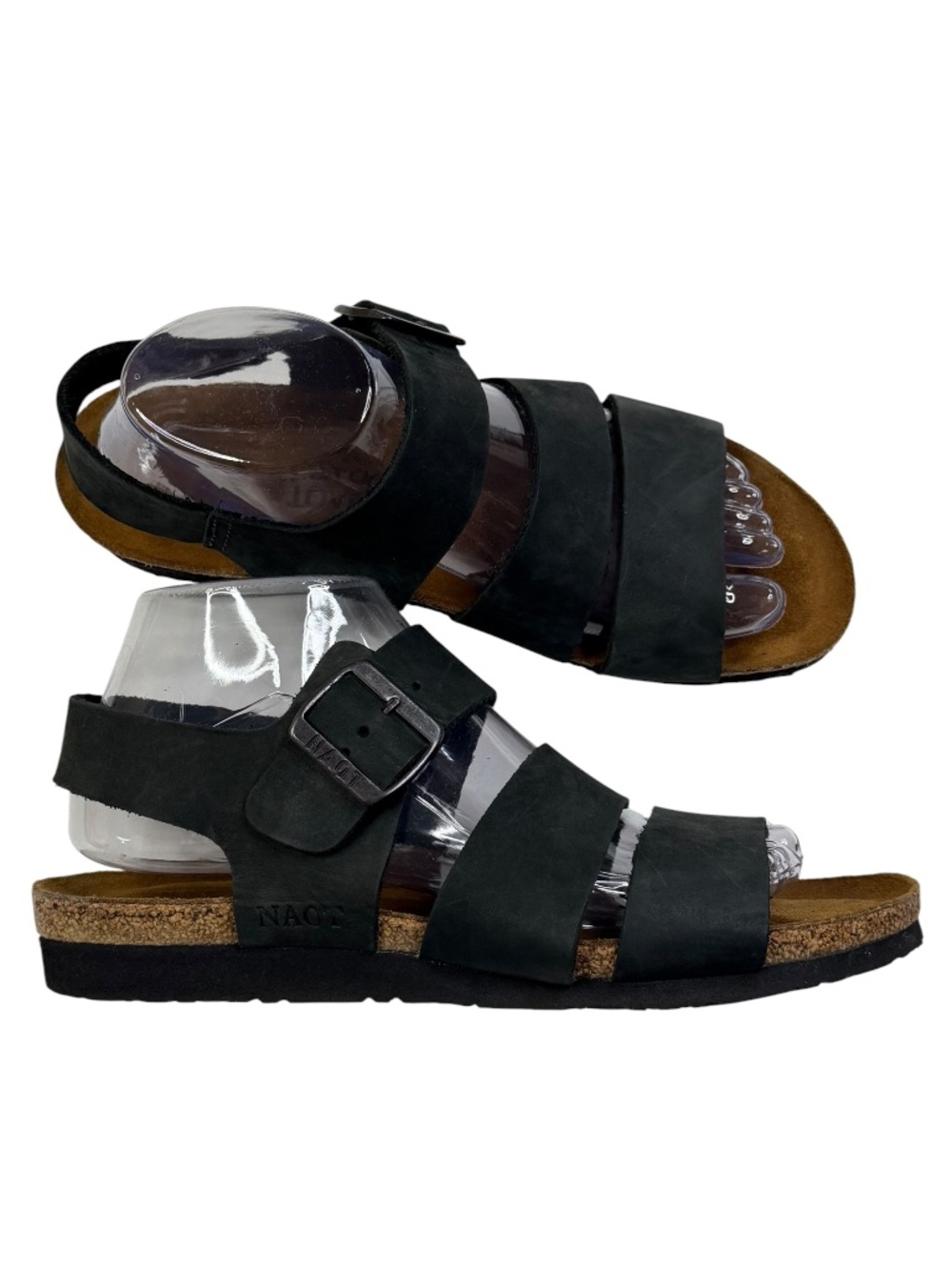 Naot Black Nubuck Leather Strappy Buckle Cork Footbed Sandals EU 40 US 9
